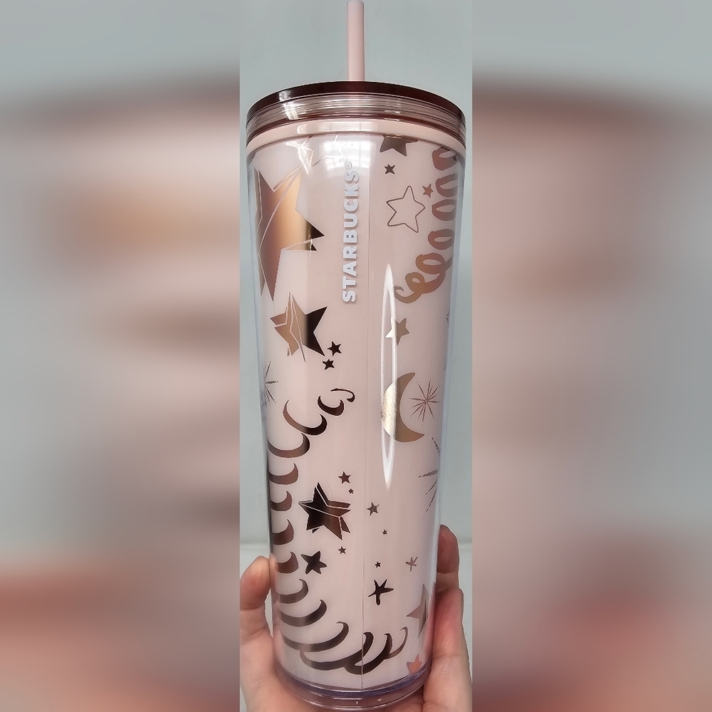 Starbucks 2023 Pink Moon & Stars Decorate Lid Venti 24 Oz Tumbler With Charms - Picture 2 of 11
